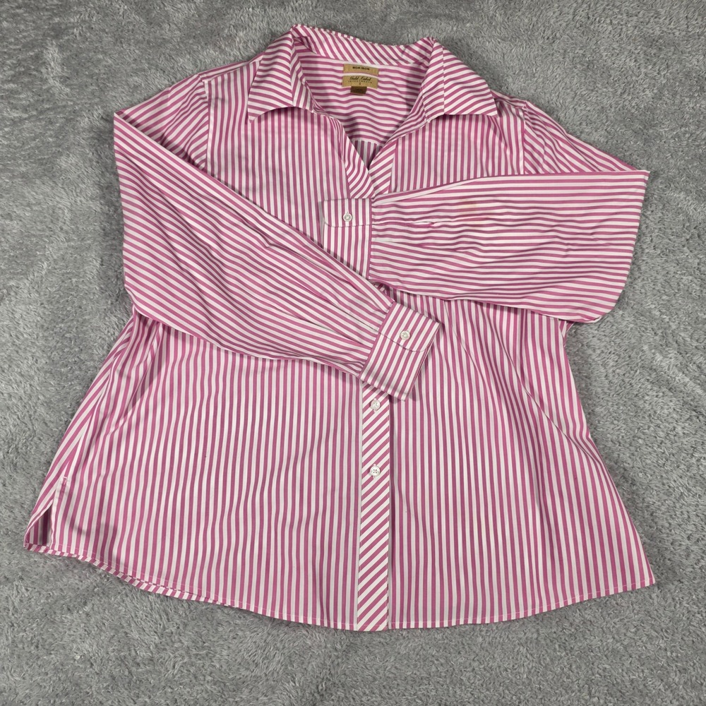 Gold Label Investments Shirt Womens 18W Pink Striped 100% Cotton Non-Iron Blouse
